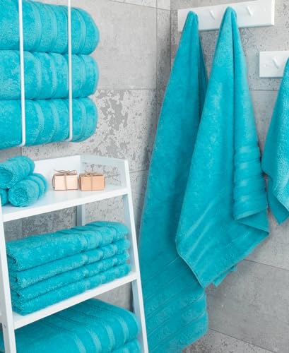 American Soft Linen 100% Cotton Luxury Turkish Towels, 4 PC Bath Towel Set | Soft Absorbent Quick Dry OEKO Tex Standard 100 Certificated Durable Machine Washable Premium Hotel Quality - color: Aqua Blue, size: 27"x54"