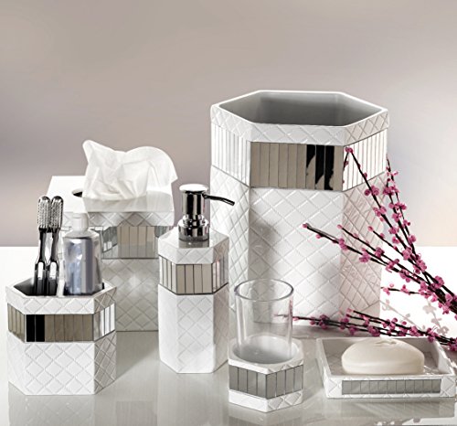 Creative Scents Quilted Mirror 6 Piece Bathroom Accessories Set | Includes Trash can, Tissue Box Cover, Soap Dispenser, Toothbrush Holder, Tumbler Cup & Soap Dish - style: 6 Piece Set