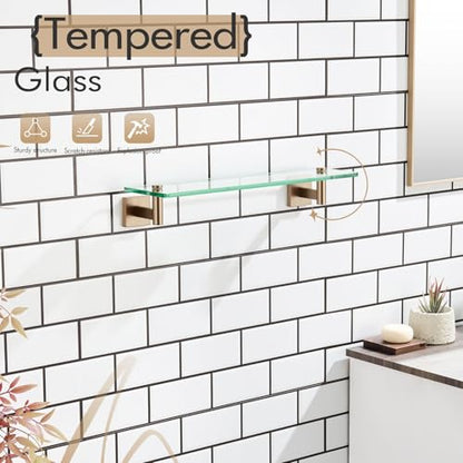 KOKOSIRI Wall Shelves Bathroom Hardware Glass Floating Shelf 20-Inch for Bedroom, Living Room, Kitchen, Hanging Rack Champagne Bronze B1105CPG-L20 - color: Champagne Bronze, size: 20-Inch