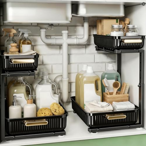ARSTPEOE Under Sink Organizer - 2 Packs Multi-Purpose Pull-Out Storage Organizers, Slide out Pull out Cabinet Organizer Shelf, Storage for Kitchen Bathroom