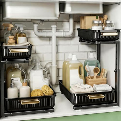 ARSTPEOE Under Sink Organizer - 2 Packs Multi-Purpose Pull-Out Storage Organizers, Slide out Pull out Cabinet Organizer Shelf, Storage for Kitchen Bathroom