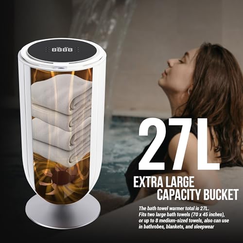 Large 27L Bathroom Towel Warmer Dryer – 5-Min Rapid Heat, 4 Modes, Auto Flip-Top, Aromatherapy, Night Light & ETL Certified for Towels, Blankets & Clothes. (White) - color: White (Flip Top)