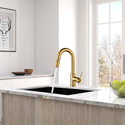 AS59BG Brushed Gold Brightly Bar Faucet or Prep Kitchen Sink Faucet with Pull Down Sprayer and Single Handle - color: Brushed Gold Brightly, style: Classic