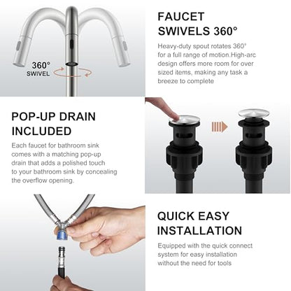 Brushed Nickel Pull Down Widespread Bathroom Faucet 2 Handle 3 Hole | Pull Out Bathroom Faucet with Pop Up Drain & Supply Lines, Lead-Free cUPC & NSF Certified, 8 Inch Faucet for Vanity RV Sink - color: Brushed Nickel