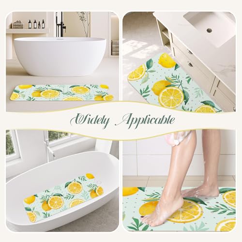 SHUCHING Yellow Bath Mat for Tub Non Slip-40x16 Inch | Bathtub Mat for Elderly Mold Free, Long Shower Mat for Inside Shower with Suction Cup, Machine Washable - color: Lemon