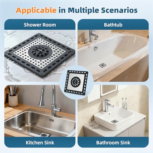 Hibbent Upgraded Shower Drain Hair Catcher, Shower Cover for Bathroom Floor 4" Drain, Anti-Clogging Bathtub Strainer, Stainless Steel Kitchen Sink Strainer with Handle, Black - color: 4' Black