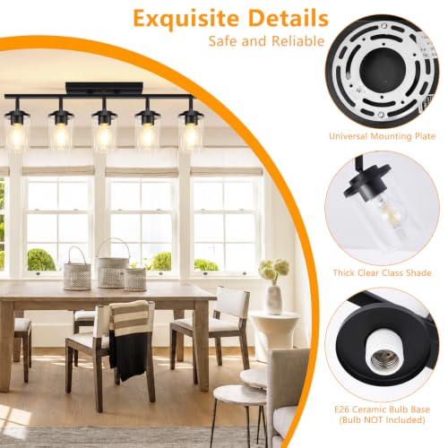 FadimiKoo 5-Lights Black Semi Flush Mount Ceiling Light Fixtures, Modern Clear Glass Shade Farmhouse Kitchen Ceiling Lamp, Adjustable Rotatable Vanity Light Fixture for Hallway Entryway Dining Room - color: Black, size: 5-Lights
