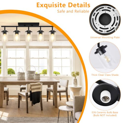 FadimiKoo 5-Lights Black Semi Flush Mount Ceiling Light Fixtures, Modern Clear Glass Shade Farmhouse Kitchen Ceiling Lamp, Adjustable Rotatable Vanity Light Fixture for Hallway Entryway Dining Room - color: Black, size: 5-Lights