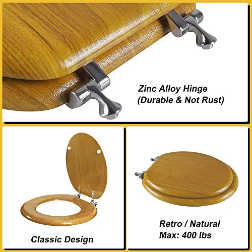 Angel Shield Durable Wood Veneer Natural Toilet Seat Metal Hinged Easy Clean Anti-scratch American Standard(Elongated,Oak) - color: Oak, size: Elongated-18.5”