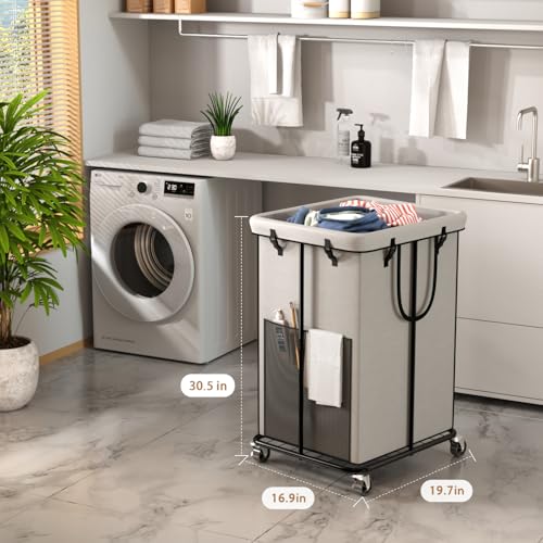 150L Large Laundry Basket with Wheels, Rolling Laundry Hamper | Removable Laundry Bag & Metal Frame, Oxford Fabric Dirty Clothes Hampers for Bedroom, Laundry Room, Bathroom, Dorm(White) - color: White
