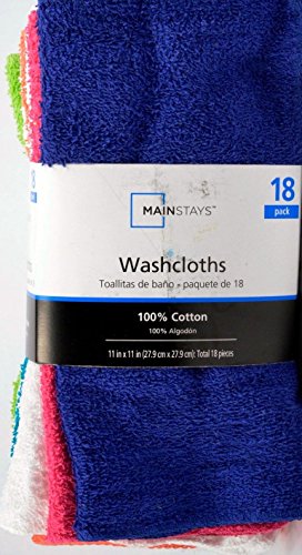 MAINSTAYS 18 Pack Assorted Cotton Terry Thin Washcloths Rags (NPWGO)