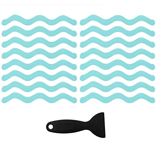 24pcs Wavy Pattern Blue Transparent Nonslip Stickers 1.3x18cm Anti Slip Shower Stickers with Scraper for Bathtub, Tile, Wood Floor