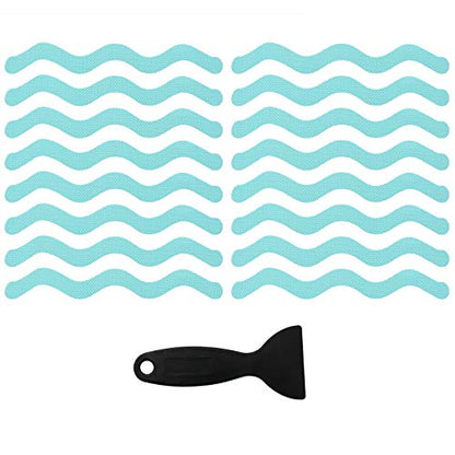 24pcs Wavy Pattern Blue Transparent Nonslip Stickers 1.3x18cm Anti Slip Shower Stickers with Scraper for Bathtub, Tile, Wood Floor