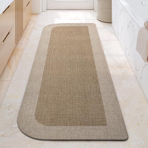 Bathroom Runner Rug, Long Thin Bath Mat Fit Under Door, Brown 24x70 | Quick Dry Absorbent, Rubber Backing Washable Large Bathmat, Shower Mat for Bathroom Floor, Tub and Outside Shower - color: A-beige Brown, size: 24"x 70"