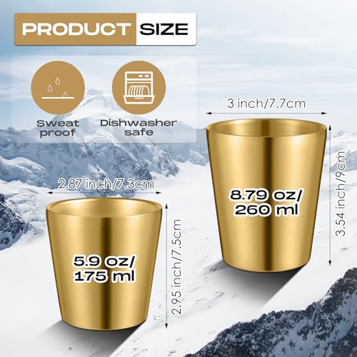 Mimorou 8 Pack Stainless Steel Insulated Cup 5.9 oz Metal Tumbler Double Wall Vacuum Water Glasses Camping Reusable Mugs BBQ Home Office Party Coffee(Gold) - color: Gold, size: 5.9 oz