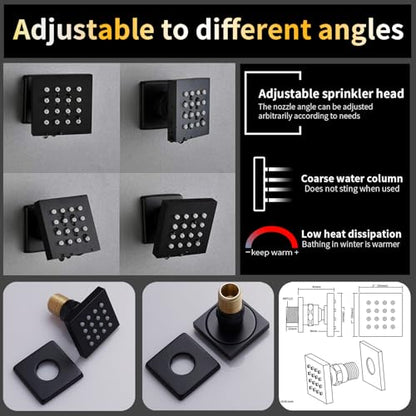 AYIVG Thermostatic Full Body Rainfall Shower System Dual 3 Way Diverter Valve 6 Function Ceiling Mount 14x20" ShowerHeads With 6 Jets 2 Handheld Shower Set (Matte Black) - color: Matte Black