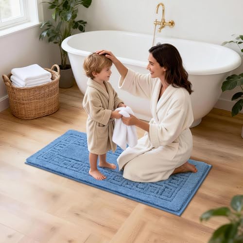 Pauwer Bathroom Rugs Sets 3 Piece, Plush Absorbent Bath Rug, Blue | Microfiber Bath Mat Set, Non Slip Washable, Quick Dry Floor Carprt, Soft U Shaped Toilet Mats For Bathroom Shower Sink - color: Blue
