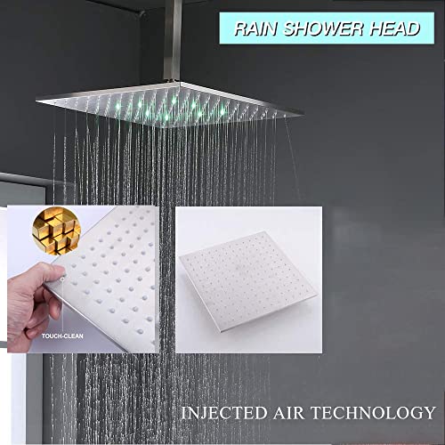 4 Way Thermostatic Shower System with 12 inch Ceiling Shower Head, 6 Body Jet, Tub Spout, Handheld Spray, Brushed Nickel - color: Brushed Nickel, size: 12" Ceiling Shower