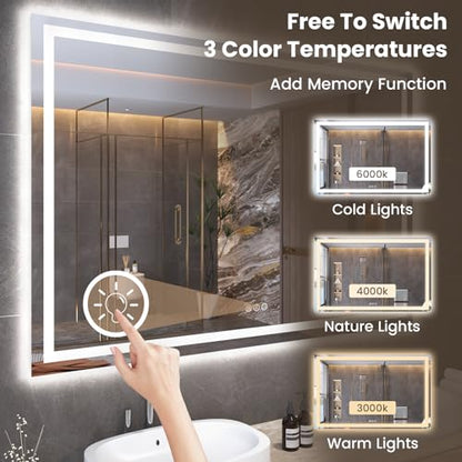 Snowdool 60 x 24 in LED Bathroom Mirror, Front and Backlit, Anti-Fog | Front and Backlit, 3 Color Temperatures, Anti-Fog, Tempered Glass - size: 24"L x 60"W