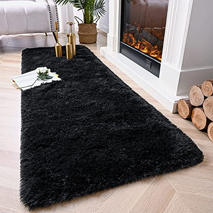 Chicrug Soft Runner Rug for Bedroom Living Room Plush Fluffy Rug 2x8 Feet, Shag Furry Runner Rug Carpet Non Shedding for Nursery Children Kids Girls Room Home Decorative, Black | Shag Furry Runner Rug Carpet Non Shedding for Nursery Children Kids Girls Ro