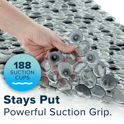 SlipX Solutions 38"x17" Pebble Non Slip Mat for Bath & Shower, Dark Gray | Foot Massaging Accupressure Bathtub Mat, River Rock Look, 188 Suction Cups, Machine Washable - color: Dark Gray