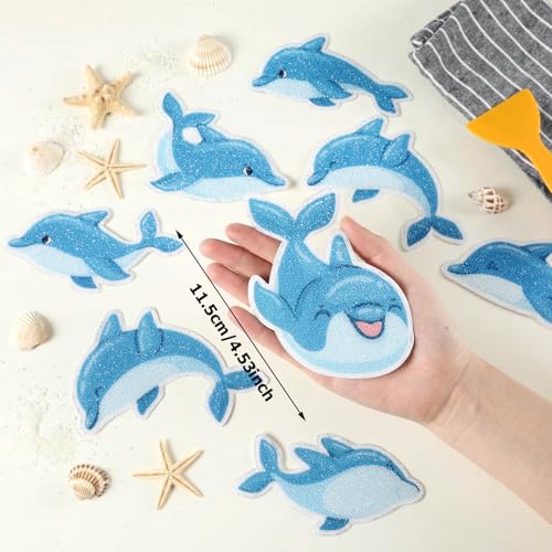 Yaomiao 24 Pcs Dolphin Non Slip Bathtub Stickers with Scraper | Shiny, Sparkle, Glitter, Peva, 4.53inch, Easy Apply, No Residue, for Bathroom, Shower Stairs Floor, Safety, Cute, Grip - style: Dolphin