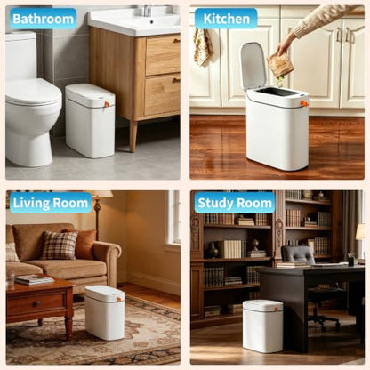 3.5 Gallon Automatic Bathroom Trash Can with Lid, Small Slim Smart Motion Sensor Garbage Bin with Auto Bag Suction & One-Pull Self Sealing, Touchless Waste Basket for Bedroom, Office, Kitchen, Rv