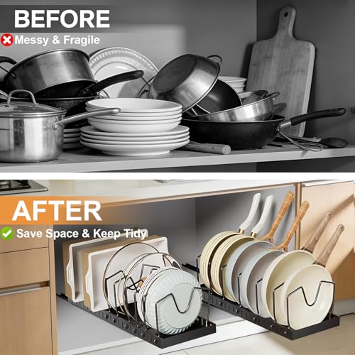 2 Pack Pull Out Pots and Pans Organizer Under Kitchen Cabinet | Pot Lid Organizer, Slide Out Cookware Storage Rack with 8 Adjustable Dividers, Pull Out Shelves for Dishware Seasoning, Black - size: 2 Pack
