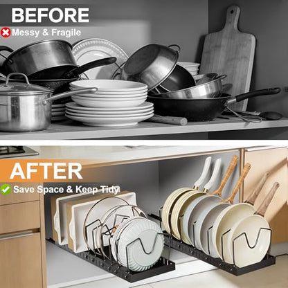 2 Pack Pull Out Pots and Pans Organizer Under Kitchen Cabinet | Pot Lid Organizer, Slide Out Cookware Storage Rack with 8 Adjustable Dividers, Pull Out Shelves for Dishware Seasoning, Black - size: 2 Pack