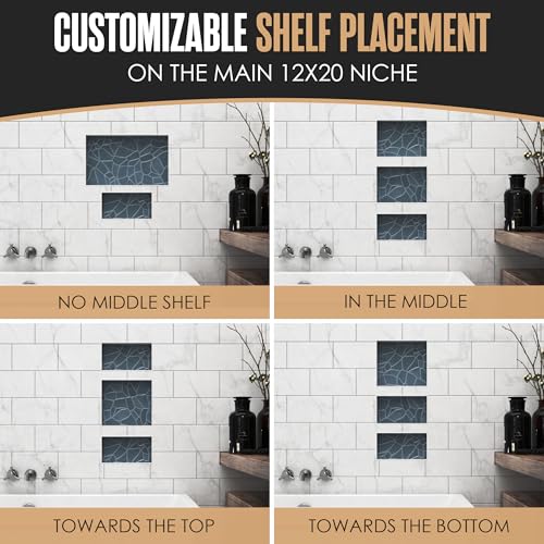 Shower Niche Recessed Bathroom Storage Inset Shelves Soap Box 12x20 + 12x6 | Houseables Shower Niche Insert Tile Ready, in Wall Shelf, Cubby Inserts, Recessed Shampoo Caddy, Built in Nook, Prefab - size: 12 x 6 inches (ID) & 12 x 20 inches (ID)