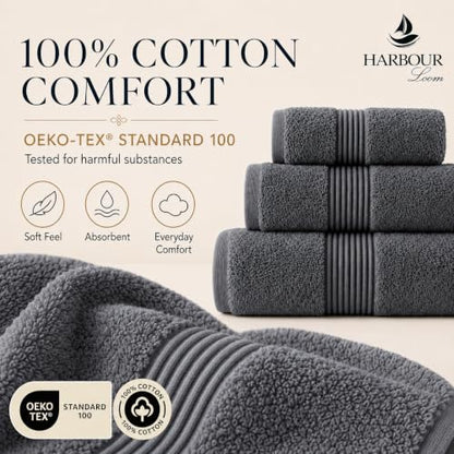 Towel Set for Bathroom, 3 Piece Turkish Cotton Bath Hand and Wash Towels | Mixed size set in Silver Grey, 600 gram weight. Double stitched hems suit family and guest use. - color: Silver Grey