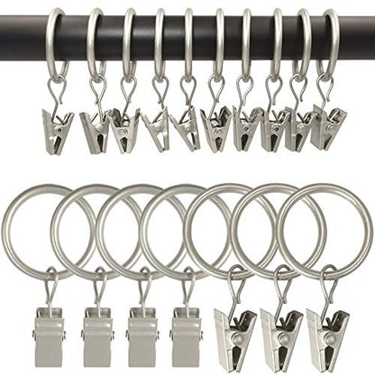 100 Pack Metal Curtain Rings with Clips, Drapery Clips with Rings, Drapes Rings 1 inch Inner Diameter, Fits Diameter 5/8 inch Curtain Rods, Matte Silver - color: Matte Silver, size: 1" I D 100 Pack