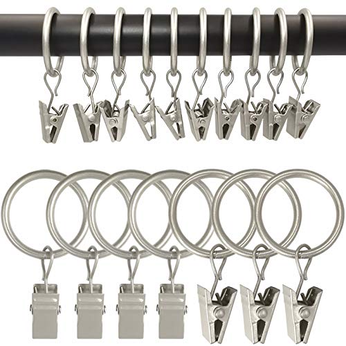 100 Pack Metal Curtain Rings with Clips, Drapery Clips with Rings, Drapes Rings 1 inch Inner Diameter, Fits Diameter 5/8 inch Curtain Rods, Matte Silver - color: Matte Silver, size: 1" I D 100 Pack
