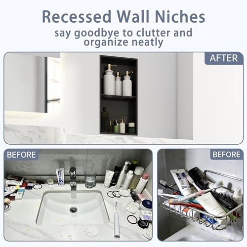 Shower Niche 24"×12" No Tile Needed, Matte Black Recessed Wall Niche, Stainless Steel, Waterproof Rust Resistant, 4in Deep for Bathroom Shower Room - size: 12"W x 24"H x 4"D