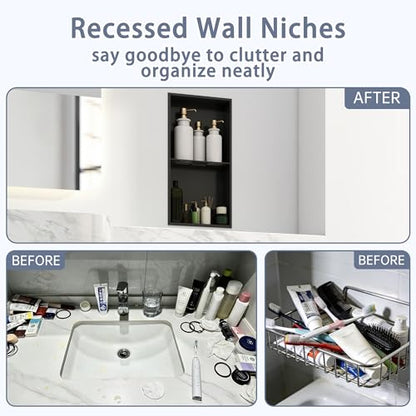 Shower Niche 24"×12" No Tile Needed, Matte Black Recessed Wall Niche, Stainless Steel, Waterproof Rust Resistant, 4in Deep for Bathroom Shower Room - size: 12"W x 24"H x 4"D