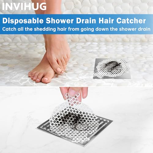 25 Pack, Disposable Shower Drain Hair Catcher Mesh Stickers, Disposable Hair Drain Catcher.(White,4.1inch), Hc2-4.1inRound-25