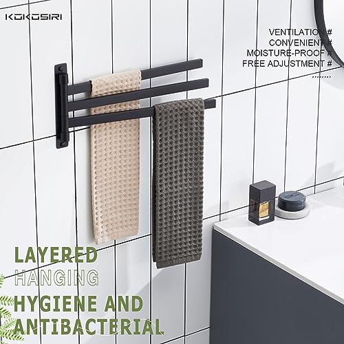 KOKOSIRI Bathroom Towel Bars Swivel Towel Rails Matte Black Swing Out Hand Towel Holder 3-Arm for Bath Kitchen Wall Stainless Steel B5007BK-A3 - size: 3-Bar