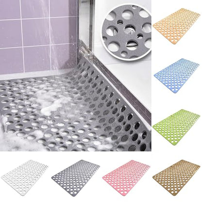 Bath Mat for Tub, 28 X 15 Inches Easy Clean Non Slip Machine Washable Large Bathroom Mat Set with Suction Cups and Drain Holes,Durable Grey Bath Mat for Home,Bathroom,Inside Shower Floor,Bathtub - color: White