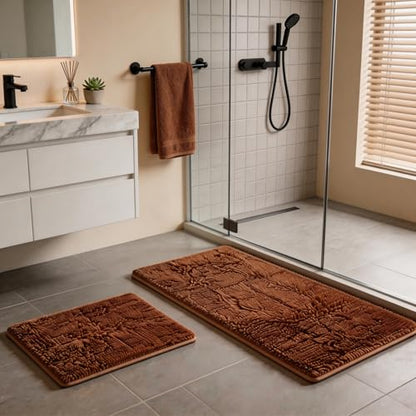 Champagne Chenille Bath Rug Set - 2 Piece Non-Slip Absorbent Shaggy Rugs, Bathtub Mat, Washable Bathroom Carpet for Tub, Shower, Washroom - 32x20 + 24x16 Inch - color: Champagne