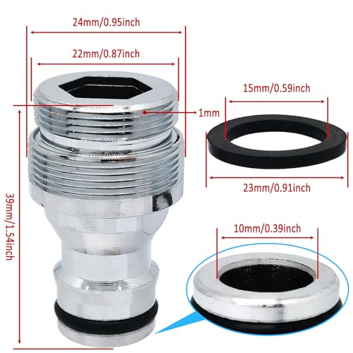 1pcs Brass Faucet Tap Quick Connector Adapter Kit,22mm Male Thread x 1mm Pitch Connector,Universal Faucet Adapter for Washing Machine And Pressure Washer(Silver) - size: 22mm Male Thread x 1mm