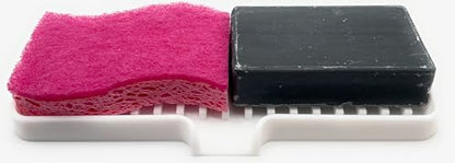 Silicone Soap Dish Tray and Sponge Holder with Drain Chute, Rectangular, Kitchen and Bathroom Sink Organizer (White, 9"x3.5") - color: White, size: (MD) 9"x3.5"