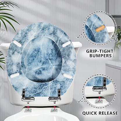 Angol Shiold ROUND Toilet Seat Molded Wood (Blue Marble) | Quiet Close Quick Release Metal Hinges, Adjustable Fit for Standard Round Toilets, Easy to Install&Clean - color: Blue Marble, size: Round-16.5“