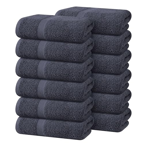 Hand Towel Set of 12-100% Cotton Ultra Soft Highly Absorbent Washable Reusable 600 GSM Lighter Weight, Quick Dry Towels for Bathroom Gym Kitchen Hotel Spa - 16x27 Inch Hand Towels Grey - color: Grey, size: Pack of 12