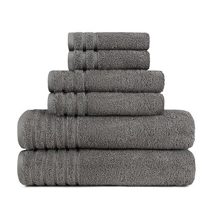 BW Luxe Home - 100% Soft Turkish Cotton 6 Piece Gray Towel Set (2 Bath, 2 Hand, 2 Wash). 600 GSM, Combed Natural Yarn for Fast Drying & Excellent Absorption. Hotel & Spa Luxury Quality. - color: Oxford Gray