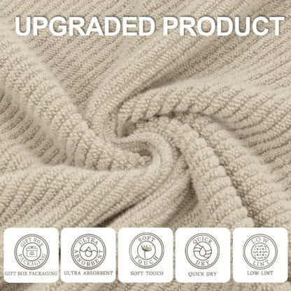 VOOVA & MOVAS 3PC Towel Set, 100% Cotton, Light Tan | 1 Large Bath 30x56 In, 1 Hand 18x28 In,1 Wash Cloth 13x13 In, Quick Dry, Soft, Thick, Bathroom Essentials - color: Tan - Beige, size: 3 PC Bathroom Towel Set