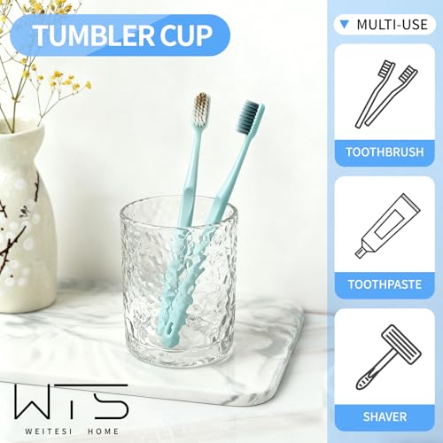 Glass Toothbrush Holders for Bathroom, Water Glass, Unbreakable Clear Bathroom Tumbler Cup, Mouthwash Cup, Toothpaste Storage Stand, Tooth Brush Organizer for Vanity Countertop