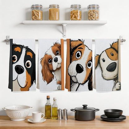 4 Pcs Funny Dog Kitchen Towels, Cute Dogs Gifts Decorative Dish Towels - color: Multi0232