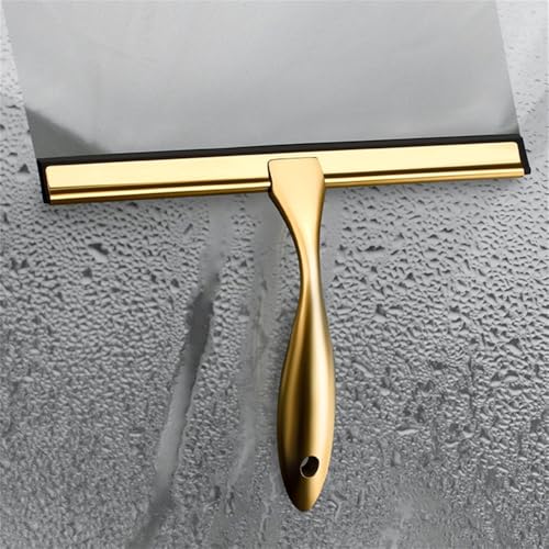 Stainless Steel Window Glass Cleaning Tool with Handle Silicone Rubber Brush Bathroom Shower Squeegee Kitchen Car Mirror Wipers,Gold,35.5 * 18cm - size: 35.5*18cm