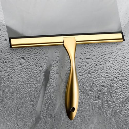 Stainless Steel Window Glass Cleaning Tool with Handle Silicone Rubber Brush Bathroom Shower Squeegee Kitchen Car Mirror Wipers,Gold,35.5 * 18cm - size: 35.5*18cm
