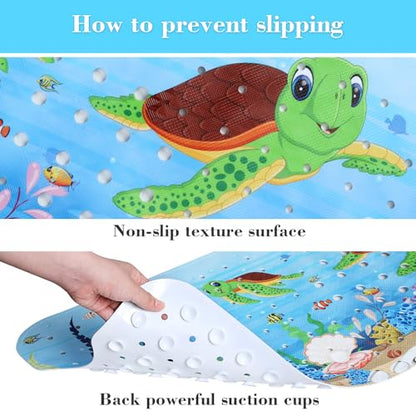 Secopad Bathtub Mat Non Slip, Cute Tub Mat, 40" x 16", Red Turtles | Rectangular, Anti-Slip, Machine Washable, with Drain Holes and Suction Cups,For Bathtub and Shower Floor, for Toddler & Kids - color: Red Turtles